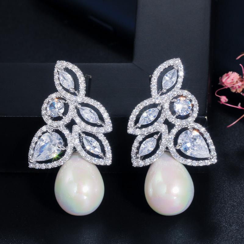 CMM Sparkling Flower Leaf AAA Zirconia Drop Earrings