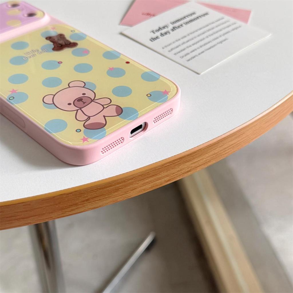 Polka Dot Bear iPhone 15/16/17 Pro Max Anti-Fall Case with Cartoon Design