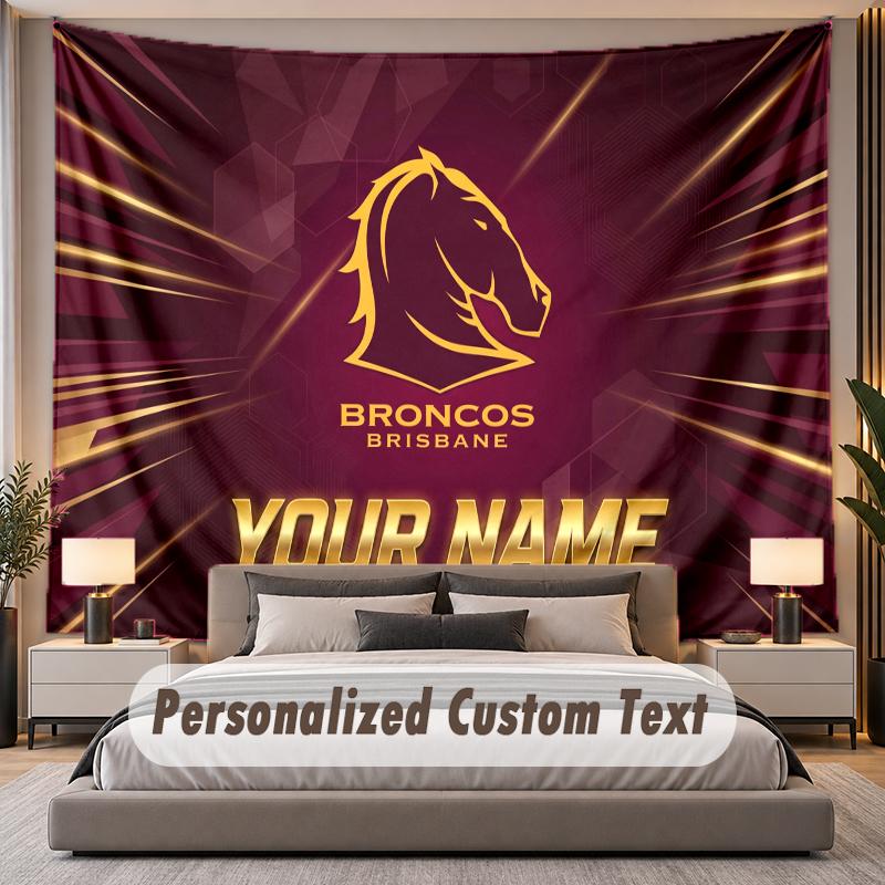 Custom Name Text Tapestry Brisbane Broncos Personalized Polyester Wall Tapestry For Bedroom And Room