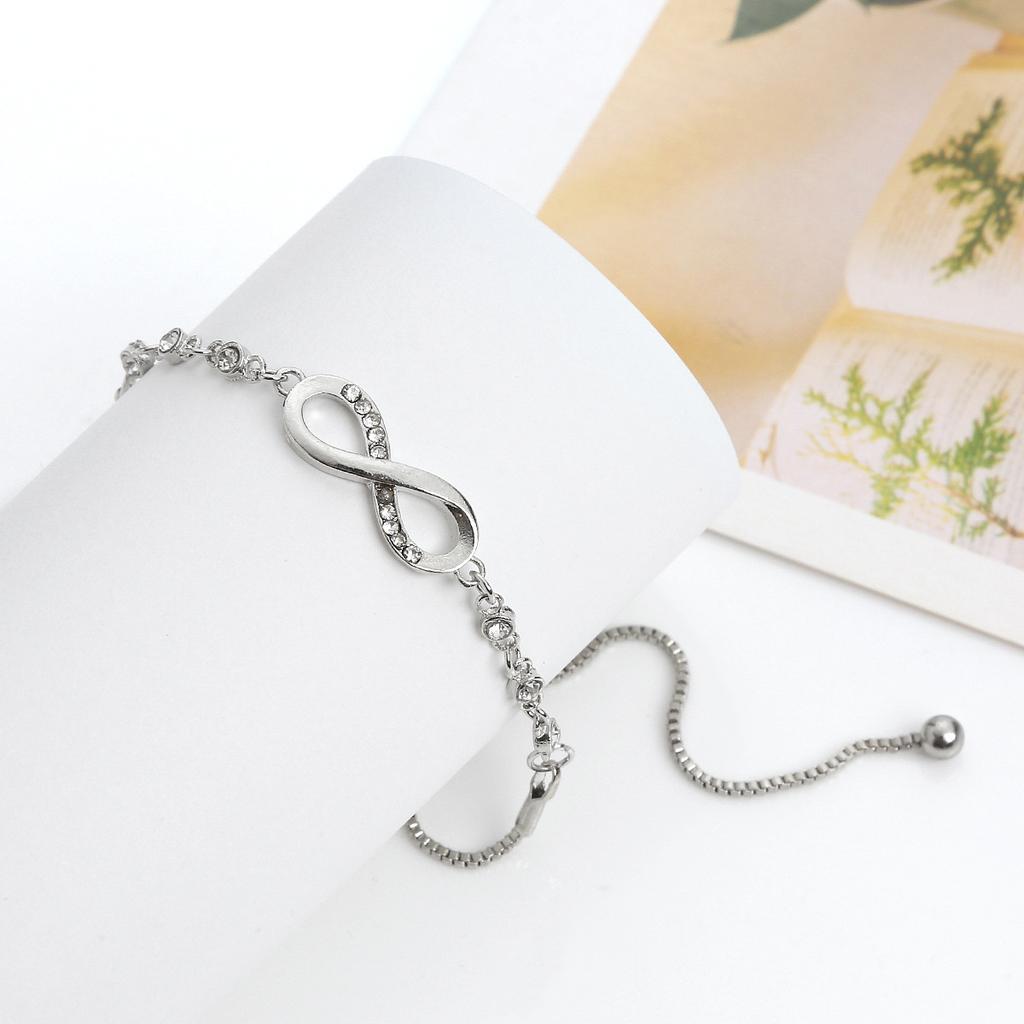 Fashion Bow Diamond Adjustable Bracelet 8 Characters Women's Simple Jewelry Chain Jewelry