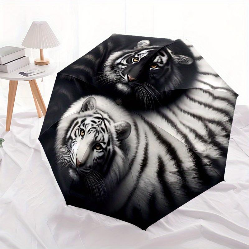 1pc Tiger Yin Yang Automatic Opening/closing Umbrella, Reinforced 8-Rib Construction, Compact Travel Umbrella Yy250808157