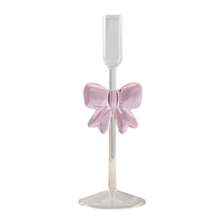 Bowknot Glass Taper Candle Holders Glass Candlestick Stand Decors Table Centerpieces for Christmas Event Parties Wedding