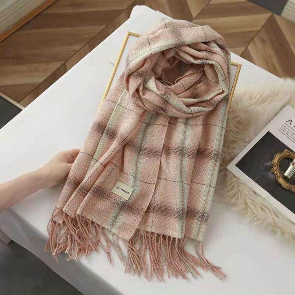 Korean Style Plaid Double-Sided Warm Thick Scarf for Couples and Students, Versatile Autumn/Winter Neck Warmer Shawl