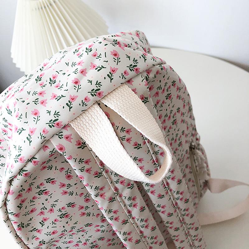 Student School Backpack Floral White School Bags For Teenage Girls Cute Women'S Backpack Book Bag Nylon Rucksack