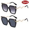 Protective Glasses 2pcs Large Frame Square Sunglasses Women Metal Frame Eyewear Gradient Design Ladies Snake Decoration Glasses