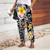 Women Flower Printing Pants Lace Up Elastic Waist Loose  Trousers Casual Long Pants Trousers with Pockets