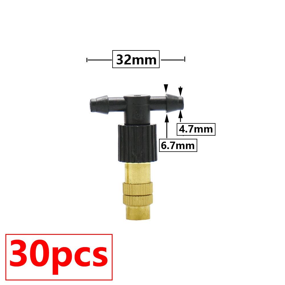 50pcs Adjustable Brass Misting Nozzle Copper Cooling Sprinkler 4/7mm Plastic Tee Barb Thread Connector For Garden Irrigation