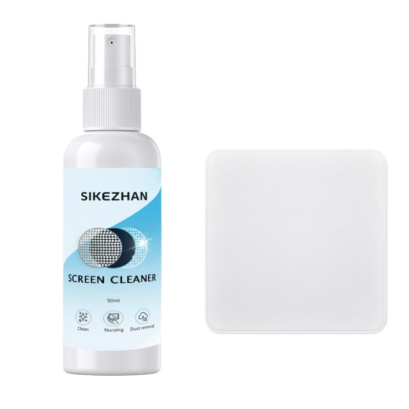 Conjunto Spray Limpador de Tela + Pano de Polimento 50ml, Sem Marcas para Telefone/Tablet/Laptop/Monitor, Remove Impressões Digitais, Óleo e Pó