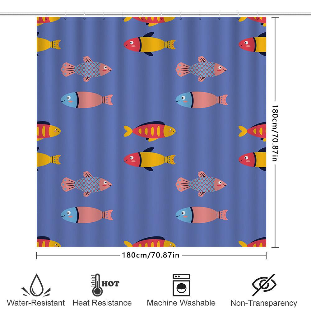 Blue Ocean Pattern Kids Cartoon Shower Curtain Creative Design For Bathroom Decoration 3D Printing Waterproof Fabric With Rings