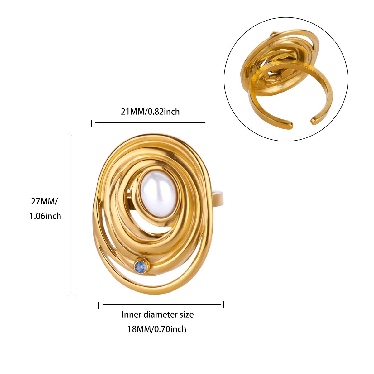 

Blue Zircon Hollow Round Rings for Women Imitation Pearl Stainless Steel Gold Color Ring 2025 New Trendy Wedding Couple Zircon