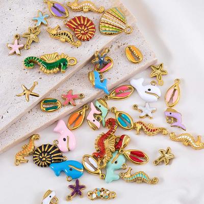 2pcs Stainless Steel Ocean Animals Pendant Whales Seahorses Conch Shells Marine Bracelets Earrings Charm for Jewelry Making Gift