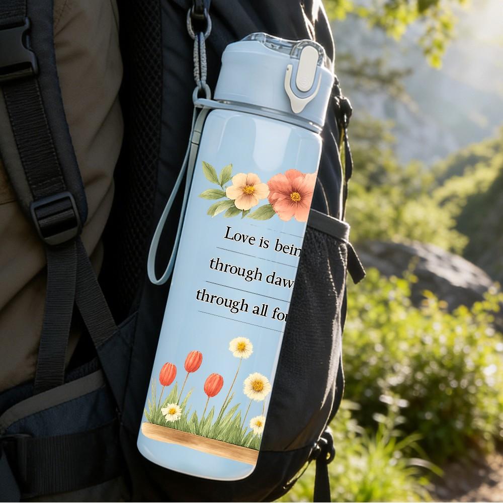 1PC Wild Meadow Flower Quote Pattern 750ml Color Plastic Sports Water Bottle Leakproof Flip Straw Lid Suitable for Sports Office Home Use
