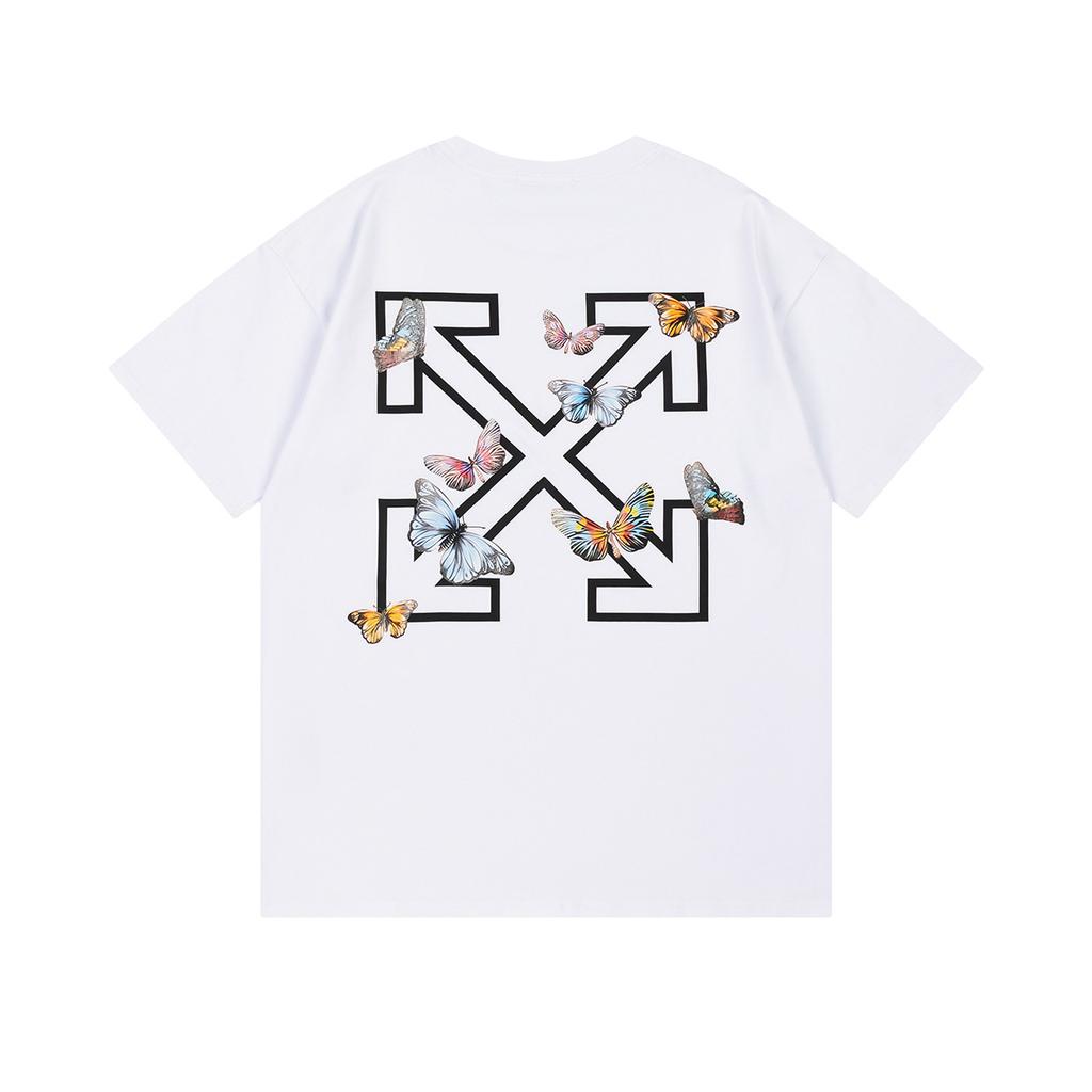 Off-White 2025 Primavera/Estate Nuove T-shirt da Uomo e da Donna a Maniche Corte e Girocollo con Motivo a Farfalla e Freccia