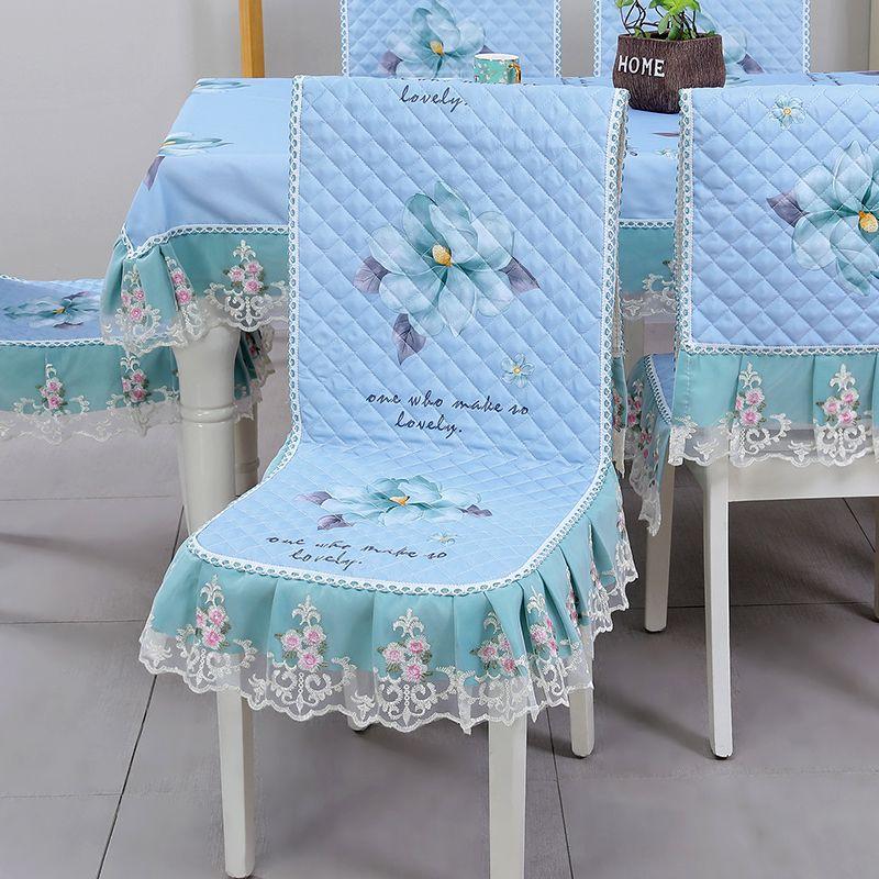 Blue One-piece Chair Cover Table Cloth Dining Chairs Mat Seat Cushion Anti-skid  Lace Chair Cushion Dustproof Cloth Wedding Party Home Decoration