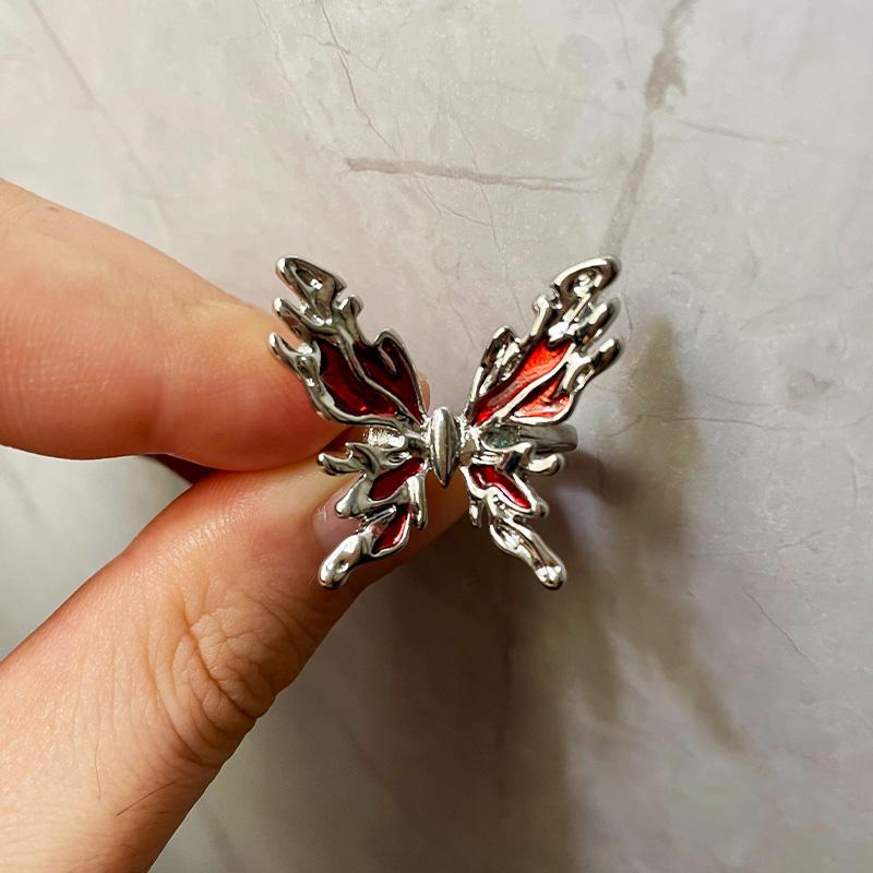 

Ретро Красное Кольцо с Бабочкой Регулируемое Открытое Кольцо для Женщин Панк Готика Дерзкий Дизайнерский Циркон Доступная роскошь Унисекс Аксессуары Подарок resizable