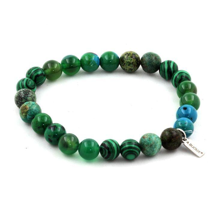 Stones and Minerals. Chrysocolla Pearl Bracelet + Green Agate + African Turquoise + Made In France.