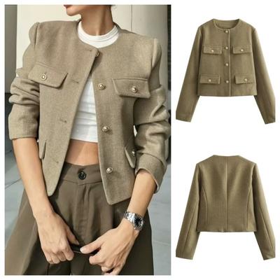 Woman Outerwears Autumn Long Sleeve Cropped Jacket For Women Winter Button Demi-Season Short Coats Elegant Women's Coat