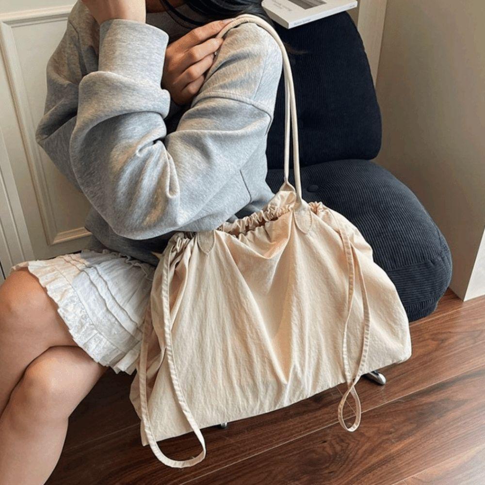 Versatile Overlarge Drawsting Bag Large Capacity Women's Handbag Simple Nylon Totes Bag  Girls