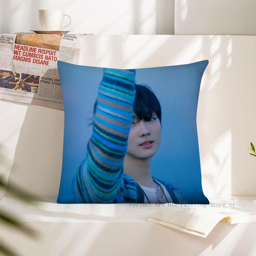 1 pièce Housse de coussin de groupe coréen J-JUNGWON Carré Housse de coussin Décoration de chambre à coucher Salon Décontracté Housse de coussin E-ENHYPEN