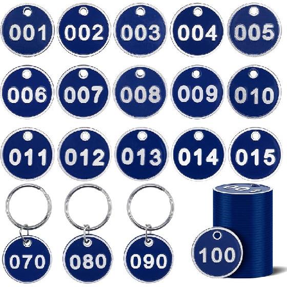 1-100 Numbered Key Tags, Round Metal Tags, Key Chain Labels, Key Tags for Home, Office and Garage, Dorm Keys, House Lockers (Red)
