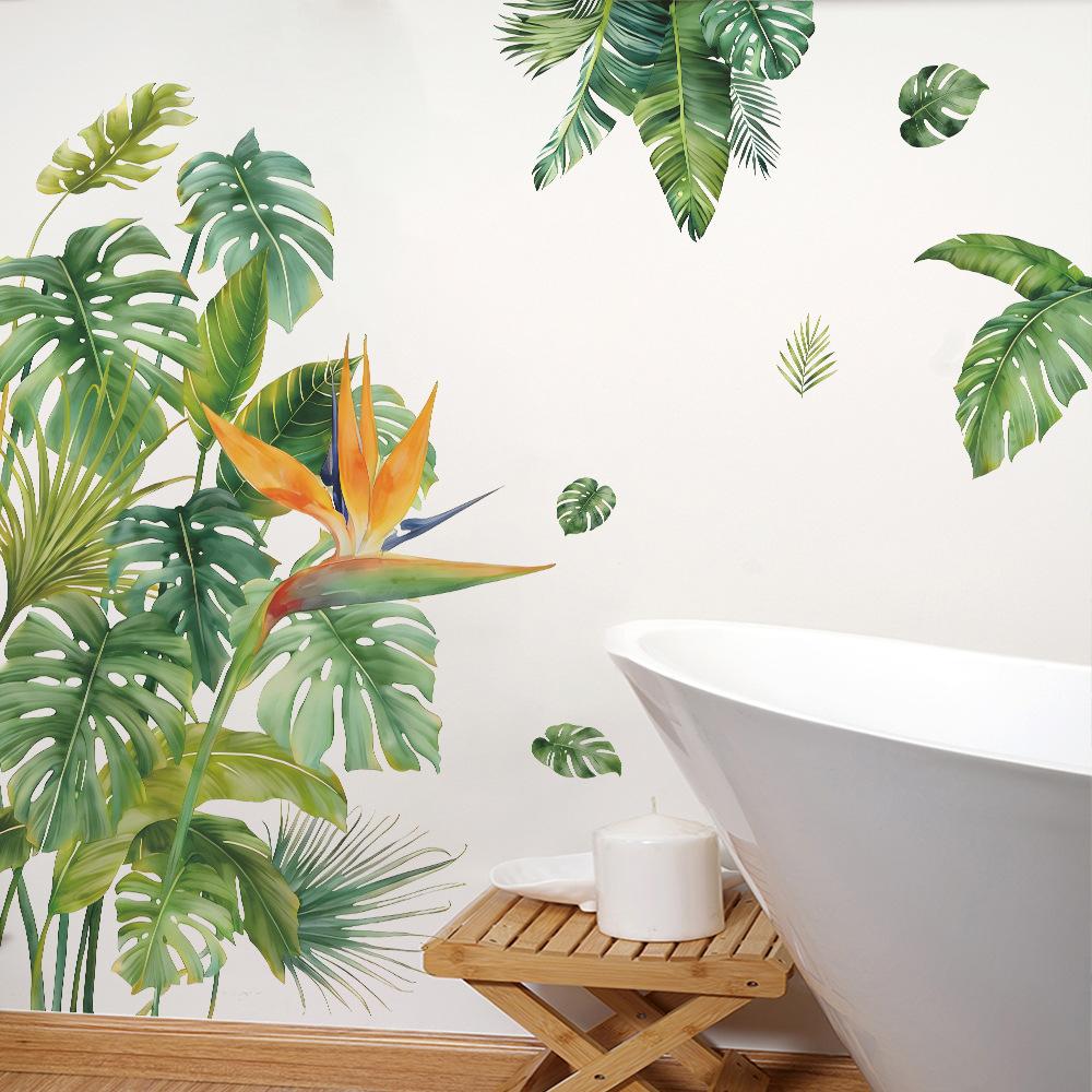 Colorful Tropical Plant Leaves Flowers Wall Sticker Removable Waterproof Self-Adhesive Home Wall Decor