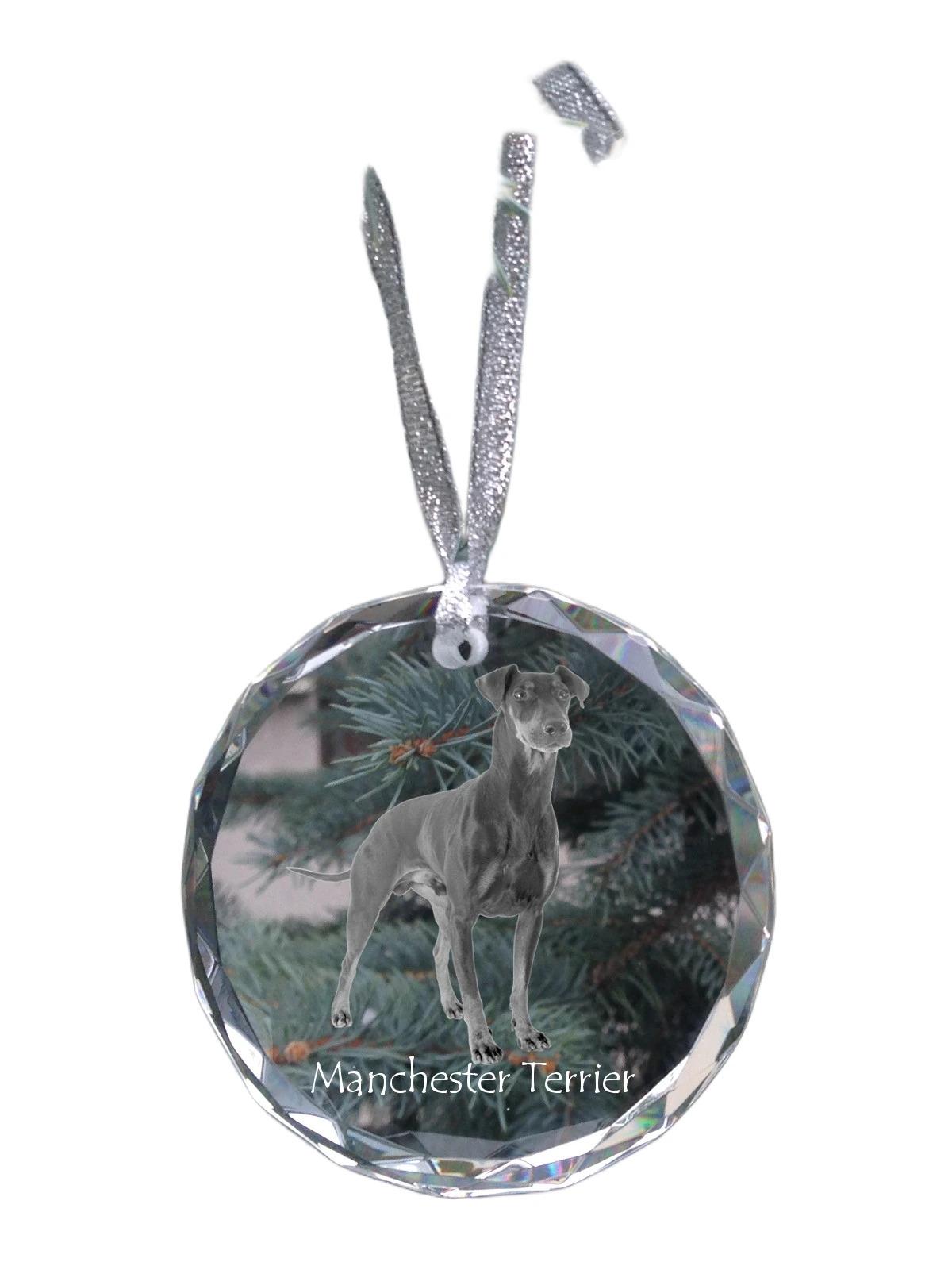 

Manchester Terrier - crystal bauble with a photo, dog photo in crystal, personalized Christmas tree ornament by Art-Dog brand прозорий
