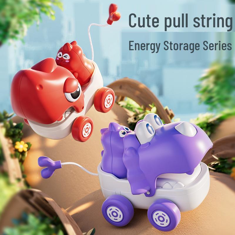 Pull-String Dinosaur Toy Car - Cartoon Animal Gift for Boys