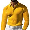 New Men's T-shirt Waffle Collar Button Slim Long Sleeve Polo Shirt