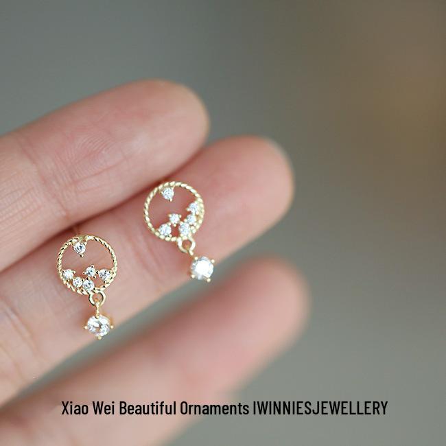 14k Gold-Plated S925 Silver Zirconia Water Drop Stud Earrings Gold Pair (with Silver Earplugs)