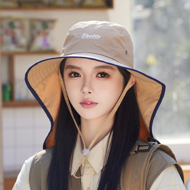 Summer outdoor big brim sun hat children mountaineering fishing big head circumference sun protection hat shawl neck protection breathable bucket hat