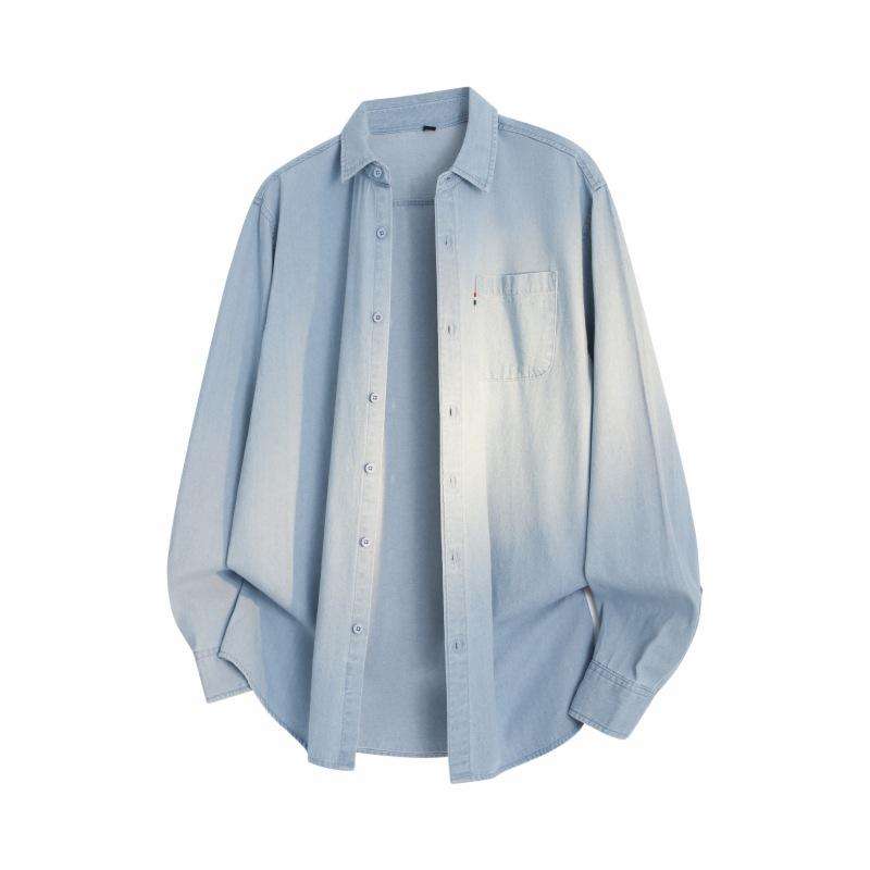 Minimalist Solid Color Jakas Men's Long-sleeved Shirt Autumn Denim Lapel Loose Men's Casual Jacket Coat Men's Breathable Work Casual Jacket