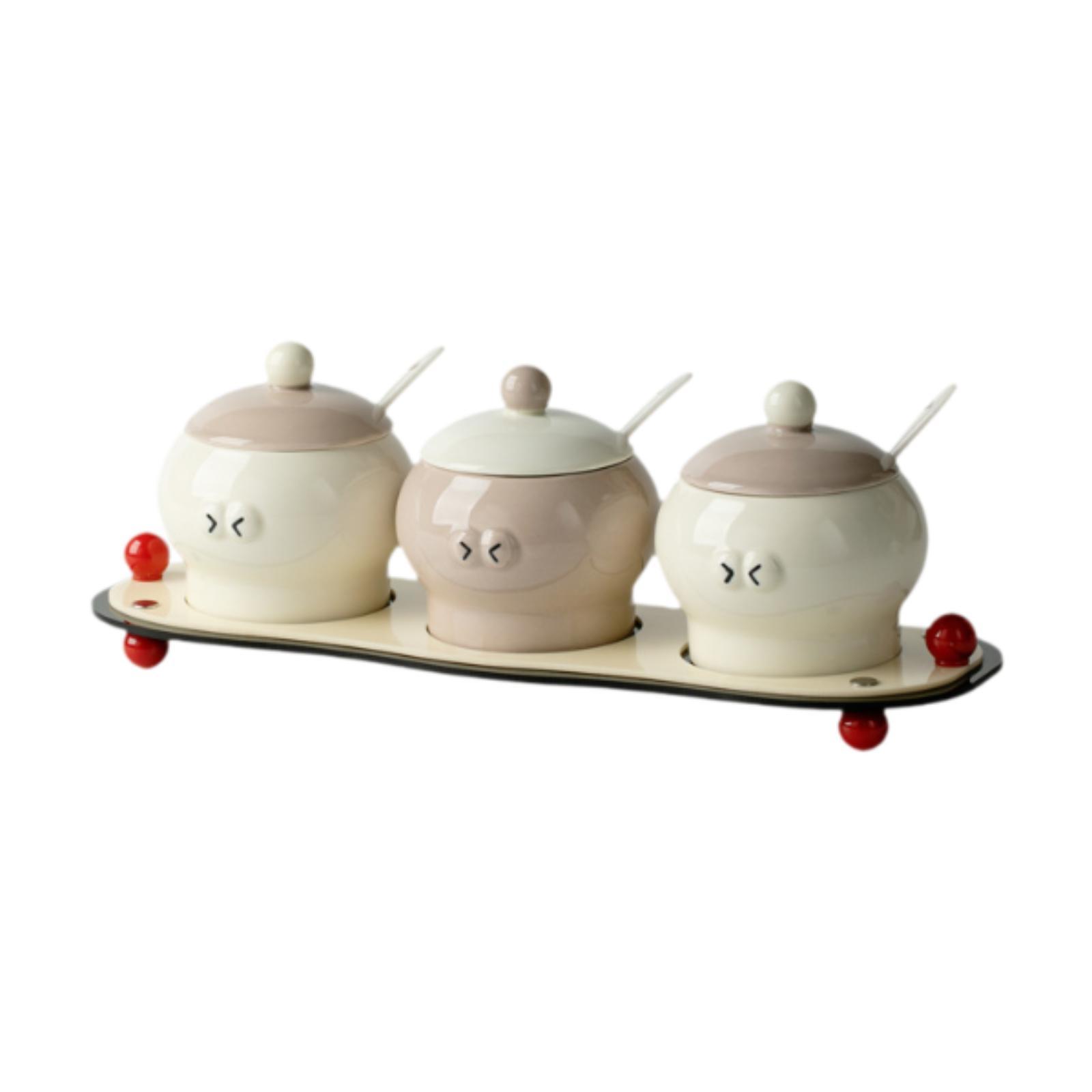 Ceramic Condiment Jars Countertop Sugar Bowl for Kitchen Counter Spice Sugar