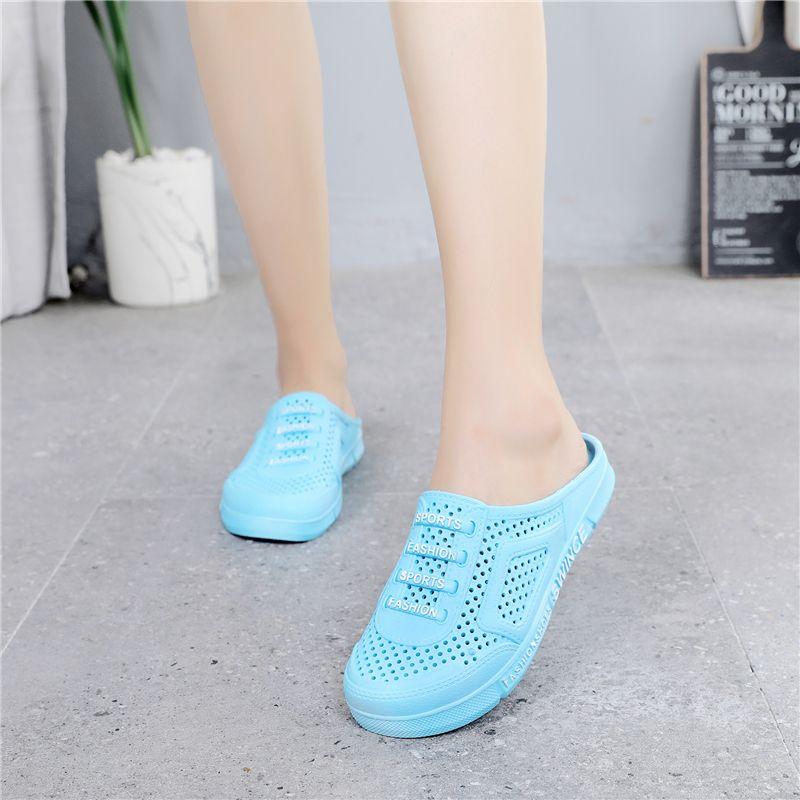 WTEMPO Női légáteresztő zselés színű nagy méretű lapos sarkú csúszásgátló cipő puha talpú Baotou hollow out női felcsúsztatható papucs