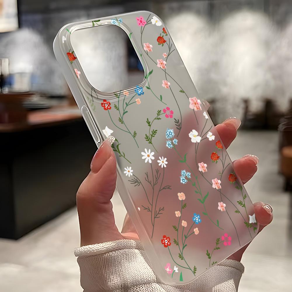 Mobilskal för iPhone 11 13 15 Pro Max 12 14 Pro Max Skal iPhone 16 15 Plus 13 Pro 12 Frostad Textur Målade Tecknade Blommor