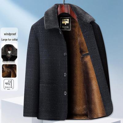Men's Mid-Aged & Elderly Wool Coat: Autumn/Winter Fleece-Lined, Thickened for Warmth, Cotton-Padded Jacket for Dad/Grandpa