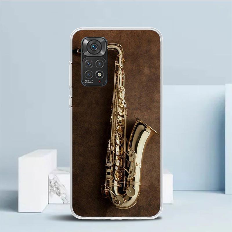 Music Saxophone Instrument Phone Case For Xiaomi Redmi Note 15 14 14S 13 12S 12 Pro Plus 11S 11 11T 11E 10S 10 + Soft TPU Back C