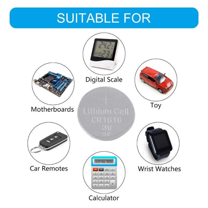 5 peças de pilhas tipo botão CR1616 3V, baterias de lítio, pacote de substituição para relógios, calculadoras, controle remoto de brinquedo