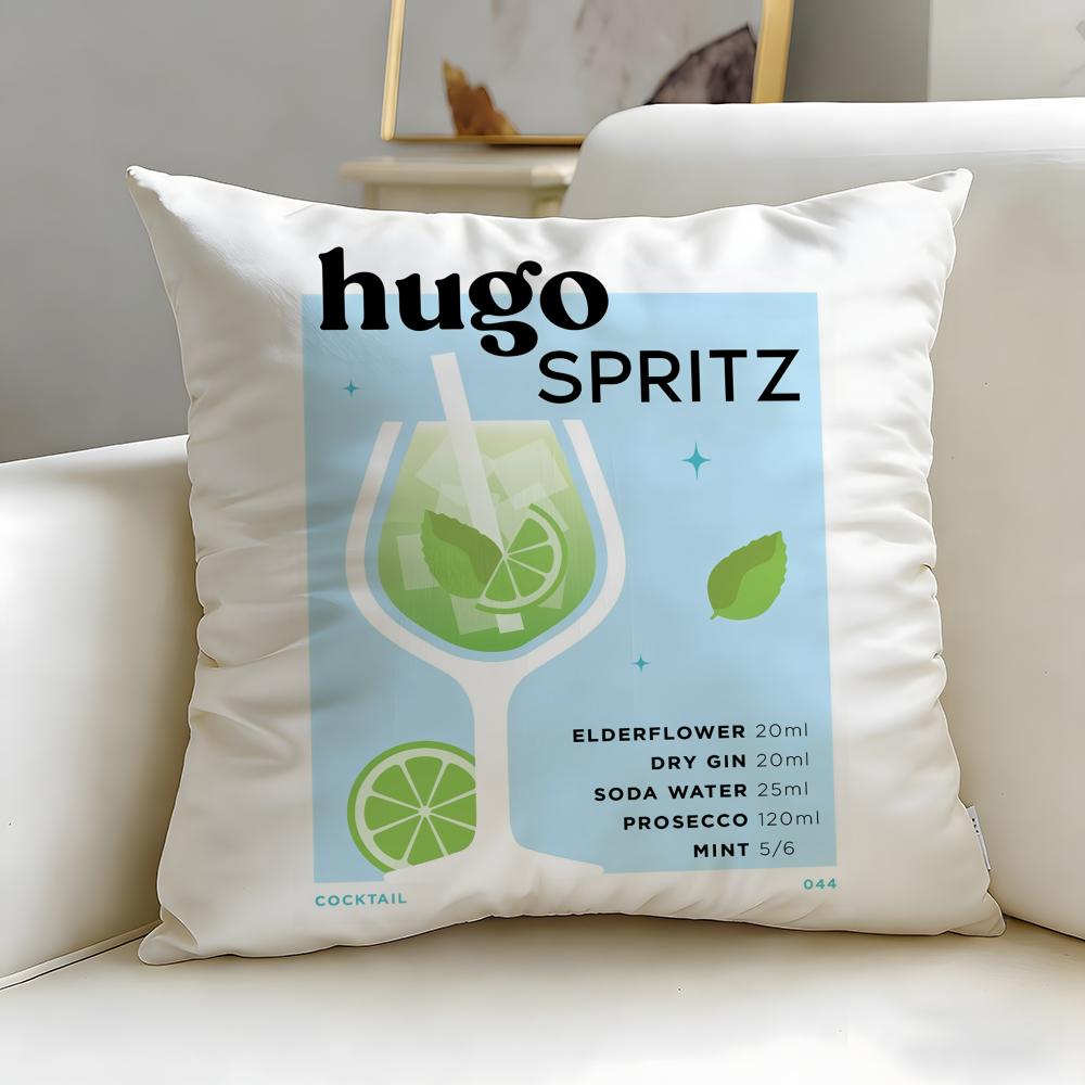 

beverage theme Hugo Spritz Cocktail Cushion Cover Soft EasyWash Pillow Case Versatile for Couch Bed Travel and Office 30X30cm
