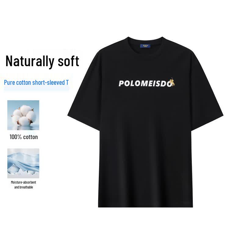 POLOMEISDO Men s Summer Letter Print Round Neck T-Shirt 2XL