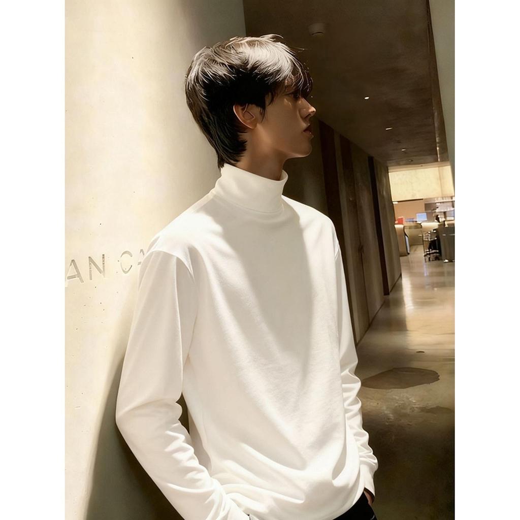 Men's Autumn/Winter Heavyweight Velvet Hoodie with Half-High Collar, Solid Color, American Style, Versatile and Casual.