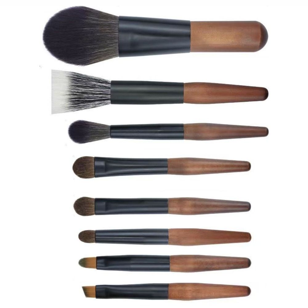 12Pcs Wood Mini Makeup Brush Set Lip Liner Eye Brow Roller Brush Simple Concealer Brush Set  Women