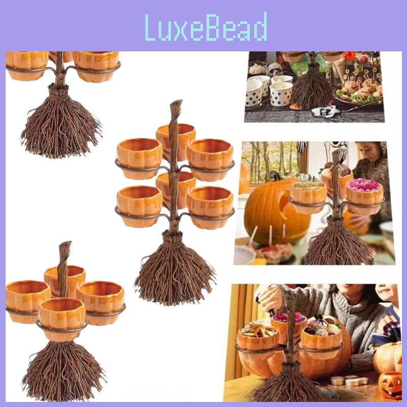 Delightful Resin Pumpkin Cup And Broom Display Accessories Perfect For Halloween Celebrations