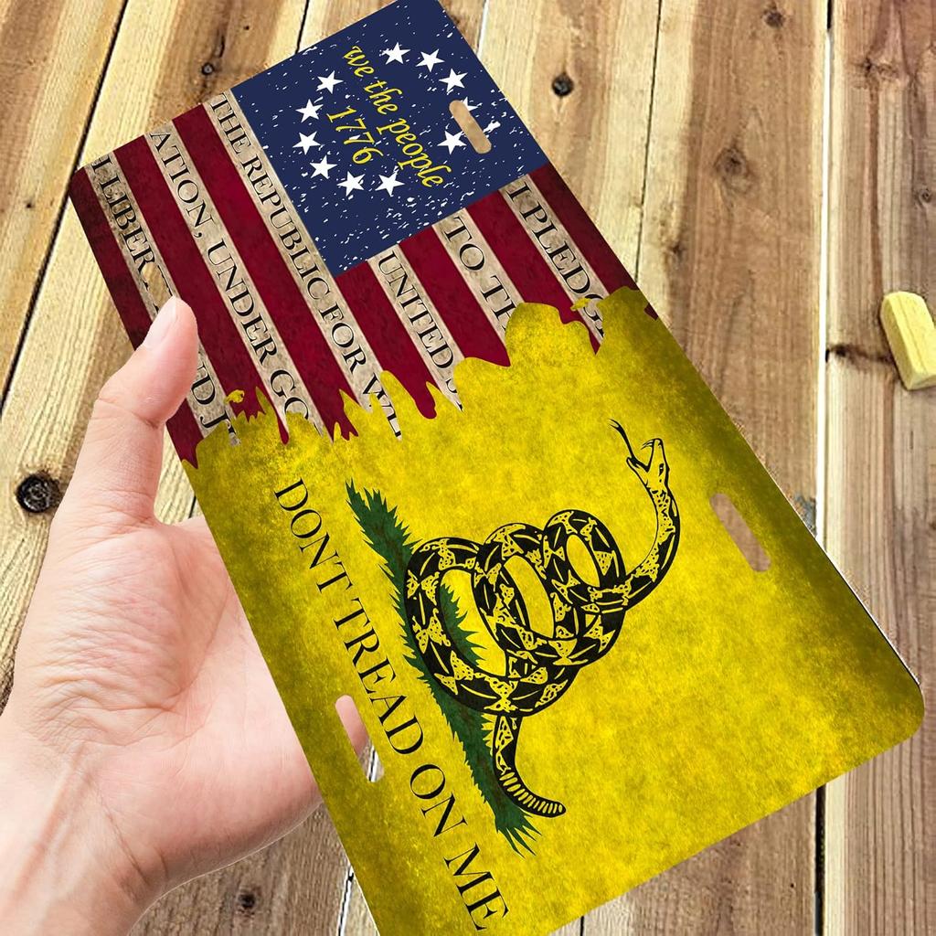 Don'T Tread On Me License Plate,American Flag Decorative Car Front,Metal Plate,Vanity Tag,Aluminum Noverlty License Plate For Men/Women/Boy/Girls Car