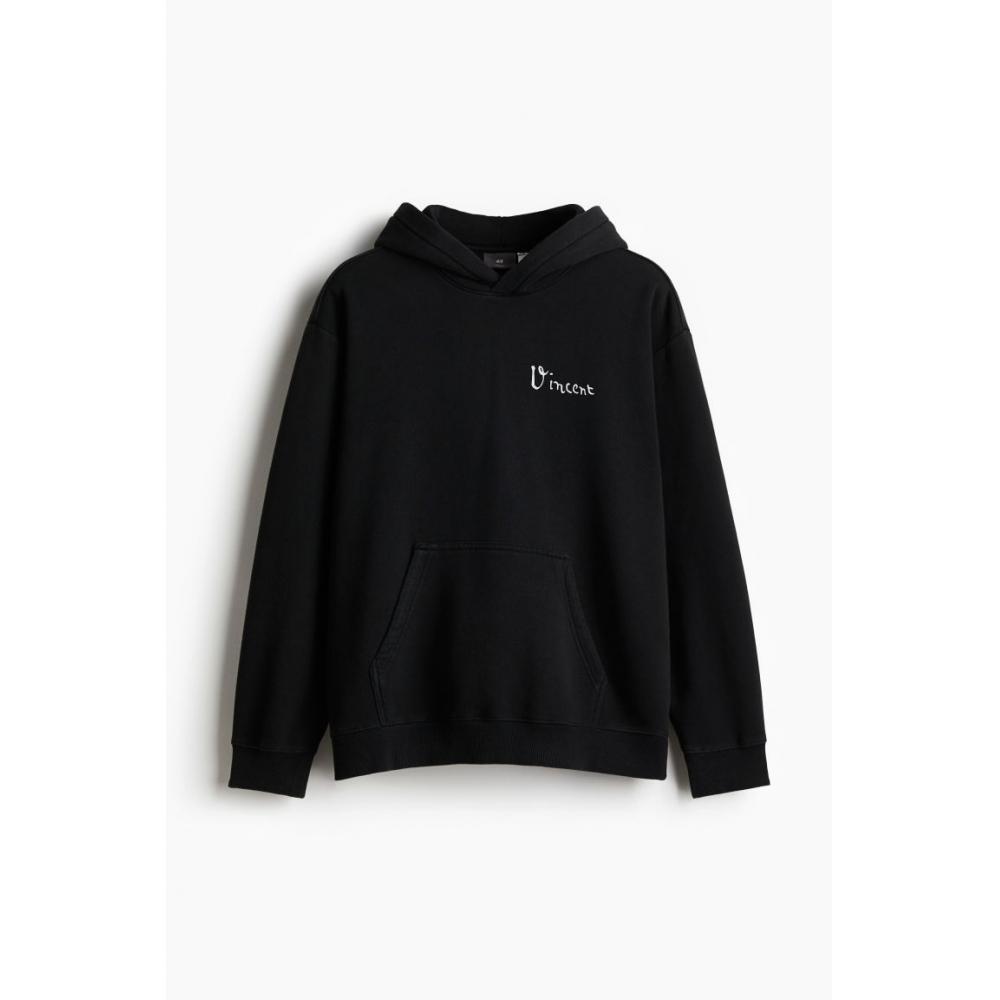 H M Loose Fit Hoodie Black apoH