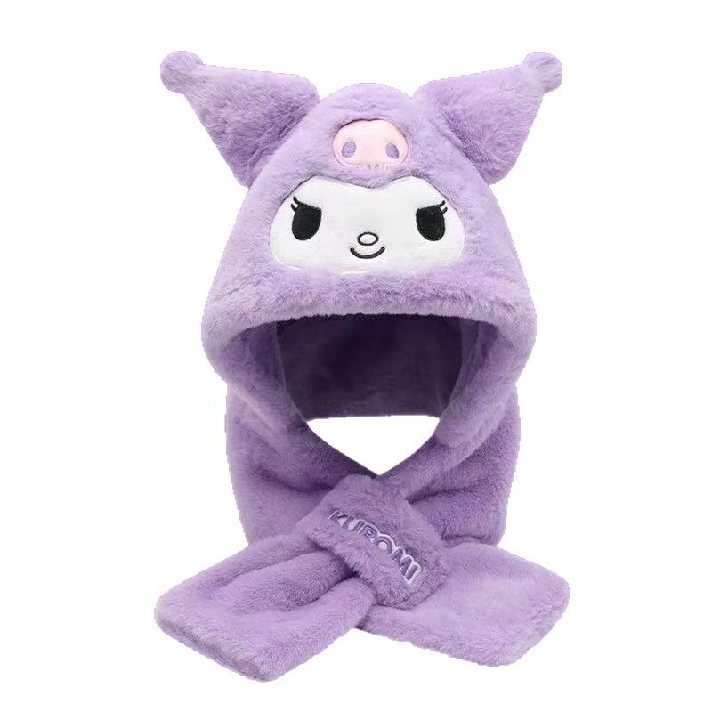 Kuromi Melody Plush Hat & Scarf Set for Kids - Cute, Warm, Cartoon Winter Accessory