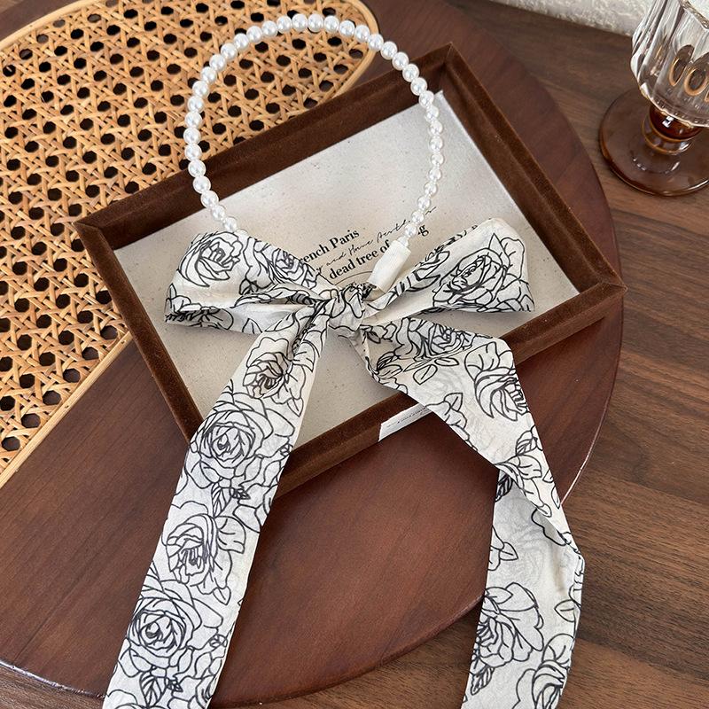 

Розовые цветы шелковый шарф повязка на голову ретро жемчужный обруч для волос плетеные ленты для волос для женщин девушек элегантная повязка на голову аксессуары для волос