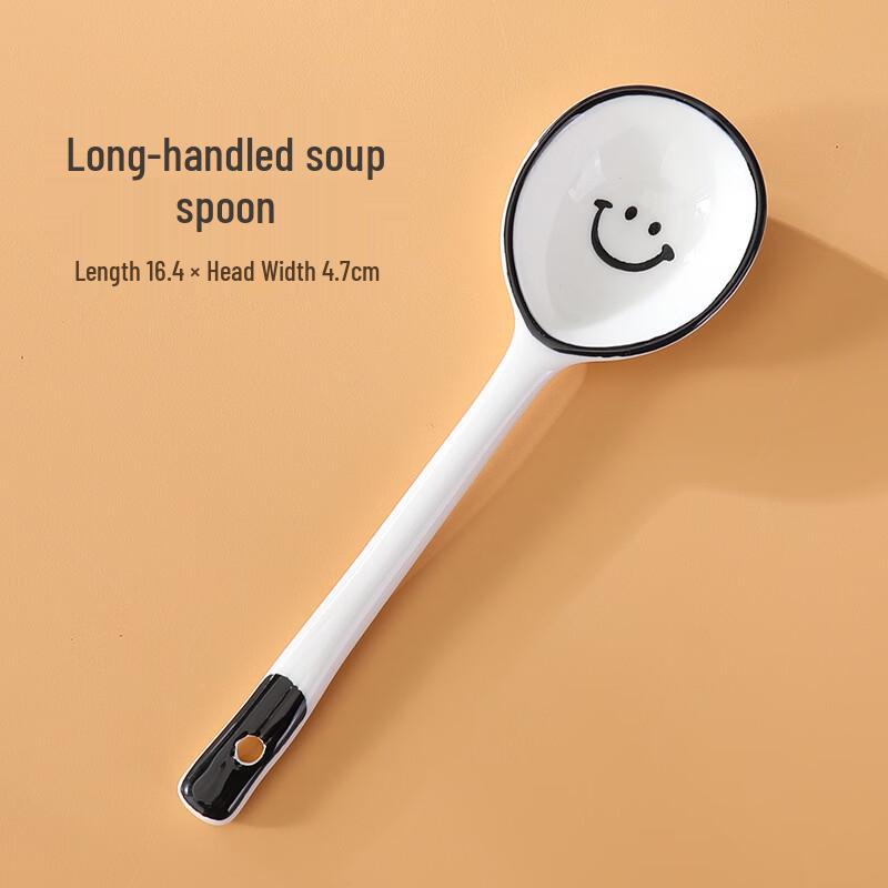 Hand-Painted Ceramic Long Handle Soup Spoons (6-Pack)