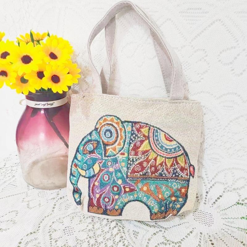 Small canvas bag double-sided embroidered tote bag elephant tote bag large capacity women's bag tote bag