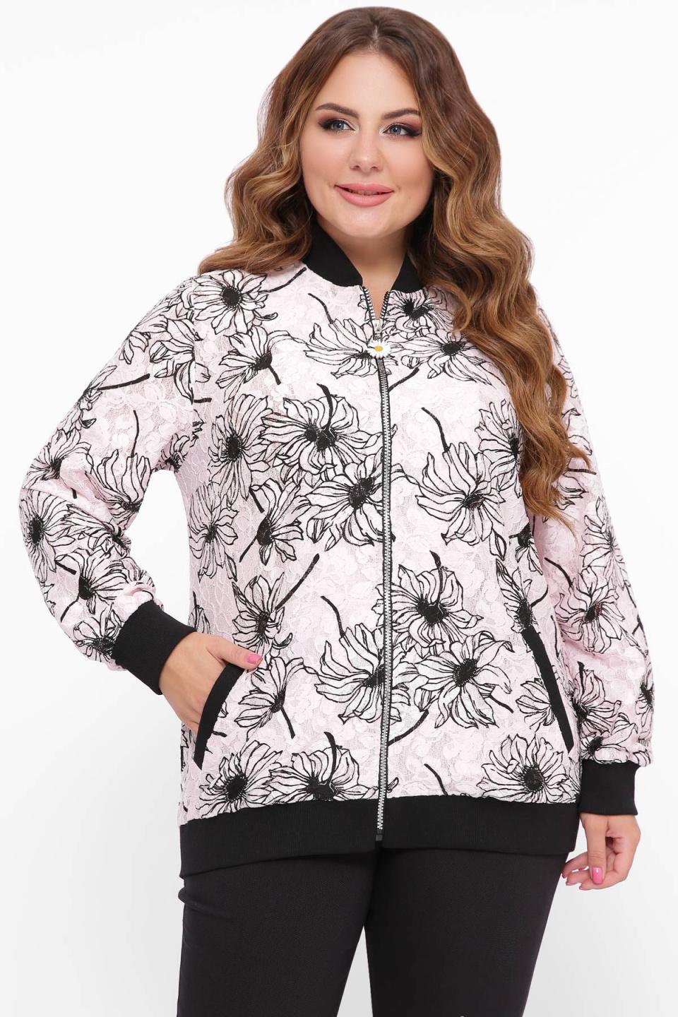 

Бомбер із гіпюру (ромашки) Tatiana ФОНДА 6XL блідо-рожевого кольору