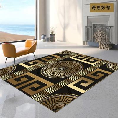 Light Luxury Black Golden Large Area Carpet Greece Geometric Printed Rectangle Waterproof Room Bedroom Kitchen Home Decoration